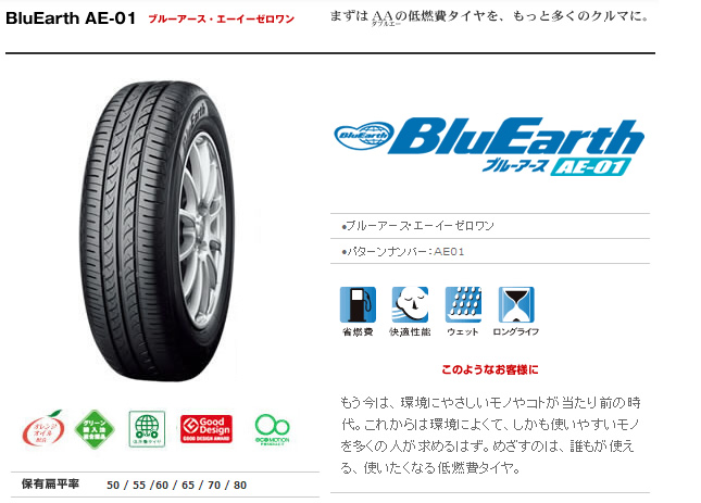ヨコハマタイヤ ブルーアース AE-01 155/65R14 75S 商品説明イメージ